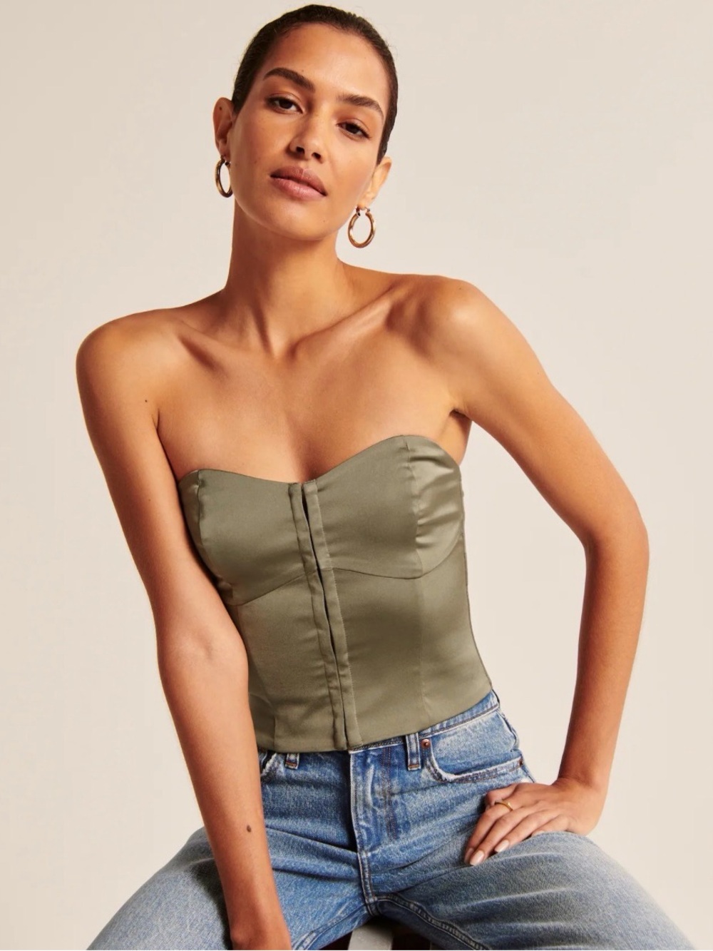 Abercrombie & Fitch Olive Green Strapless Bustier